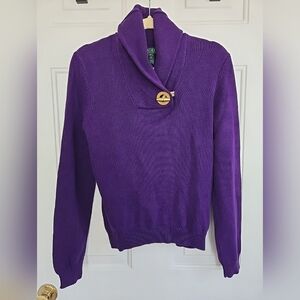 LAUREN By Ralph Lauren Womens Medium Deep Purple Shawl Collar Sweater